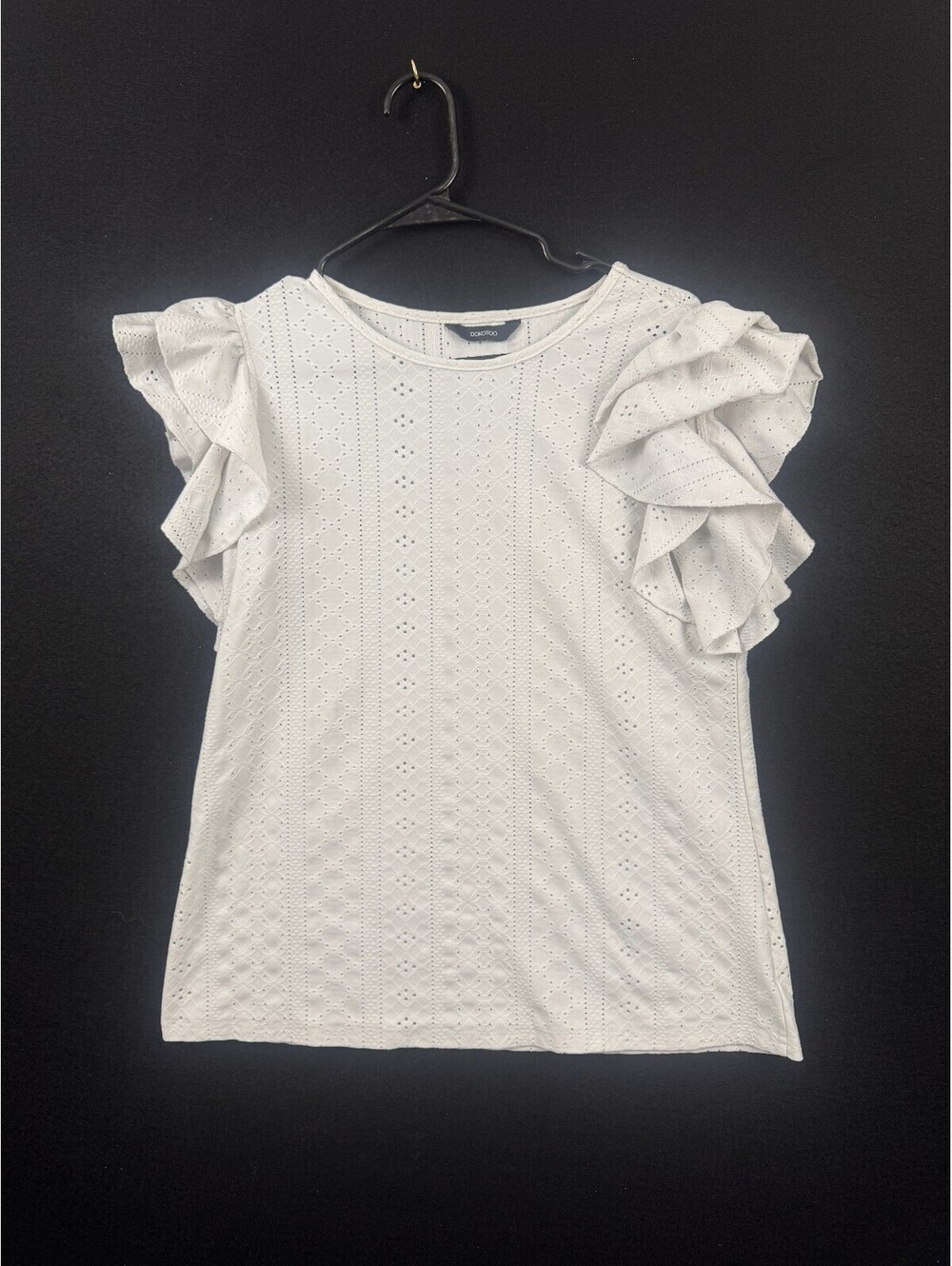 White Eyelet Ruffle Sleeve Blouse by Dokotoo Medium